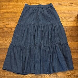 Denim Tiered Maxi Skirt